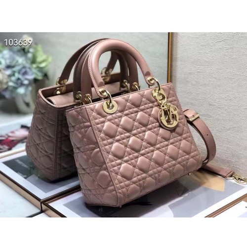 Dior Women CD Medium Lady Dior Bag Blush Cannage Lambskin