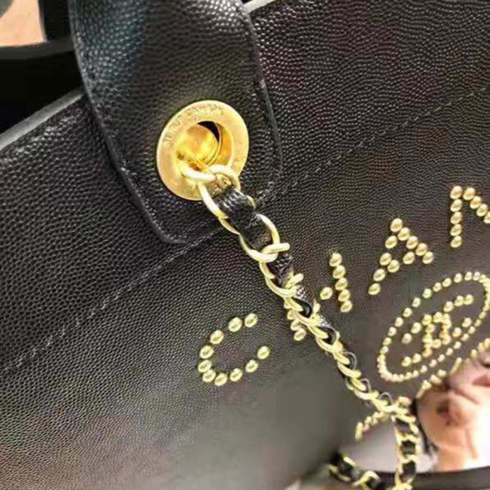 Chanel Women Chanel's Large Tote Shopping Bag in Grained Calfskin Leather-Black