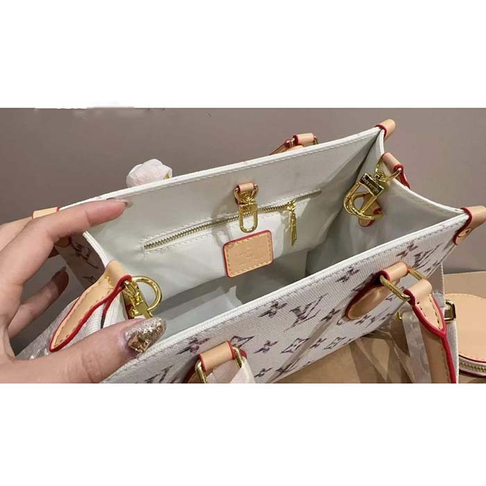 Louis Vuitton LV Unisex OnTheGo MM Multicolor Beige Monogram Jacquard Fabric M24708