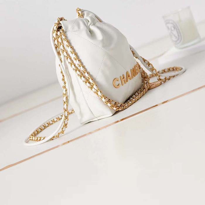 Chanel Women CC 22 Mini Handbag Metallic Shaded Calfskin White Leather