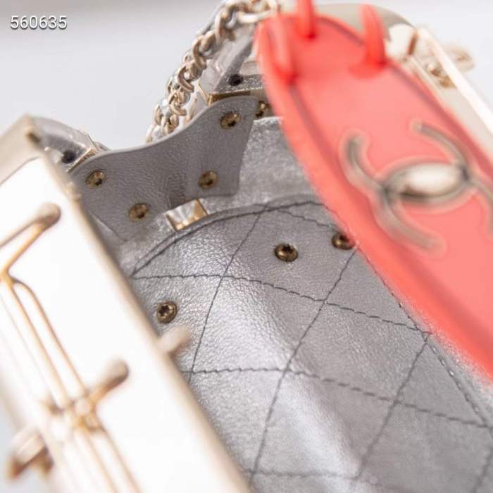 Chanel Women CC Mini Van Minaudiere Plexi Enamel Strass Silver