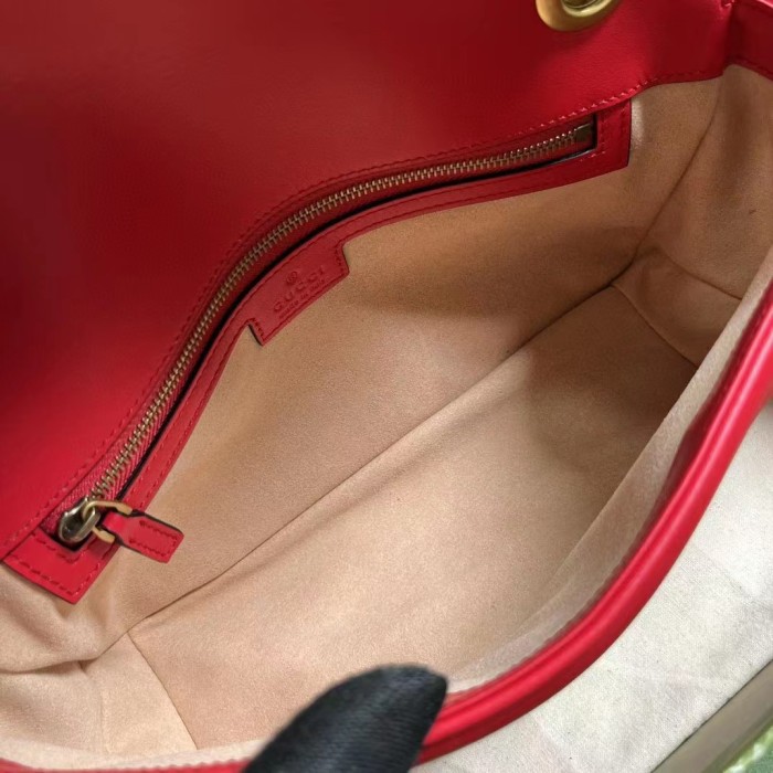 Gucci Women GG Marmont Small Shoulder Bag Red Matelassé Chevron Leather Double G