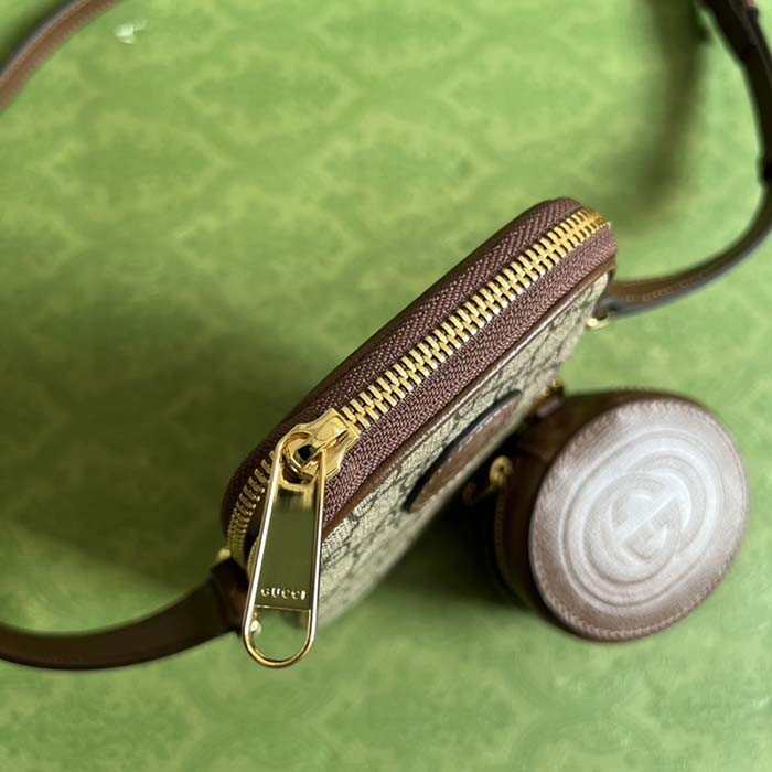 Gucci Unisex Mini Bag Interlocking G Beige Ebony GG Supreme Canvas Brown Leather