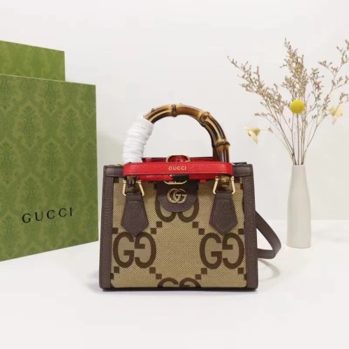 Gucci Unisex Diana Jumbo GG Mini Tote Bag Red Camel Ebony Canvas