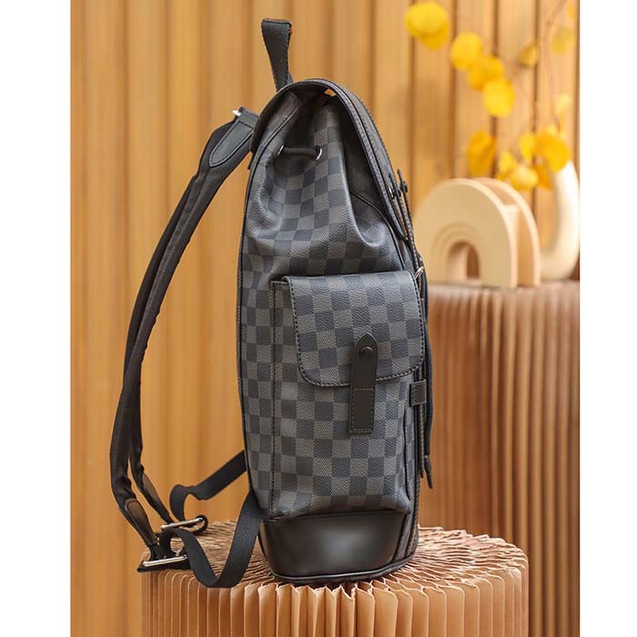Louis Vuitton LV Unisex Christopher PM Damier Graphite Canvas Grey Body Flap Opening