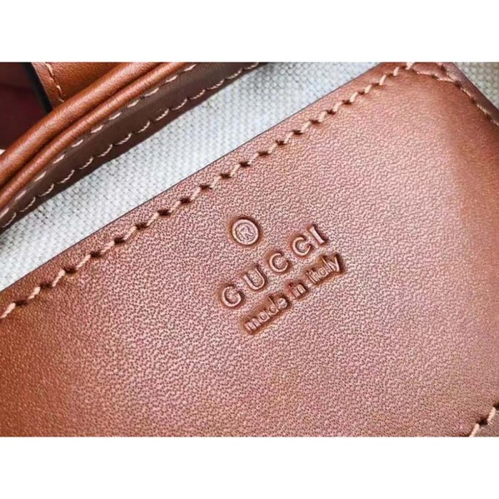 Gucci Women Jackie 1961 Mini GG Shoulder Bag Camel Ebony GG Canvas Crystals