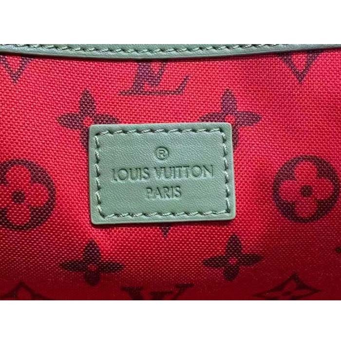 Louis Vuitton LV Unisex Keepall Bandoulière 45 Khaki Green Vermillion Red Monogram Coated Canvas