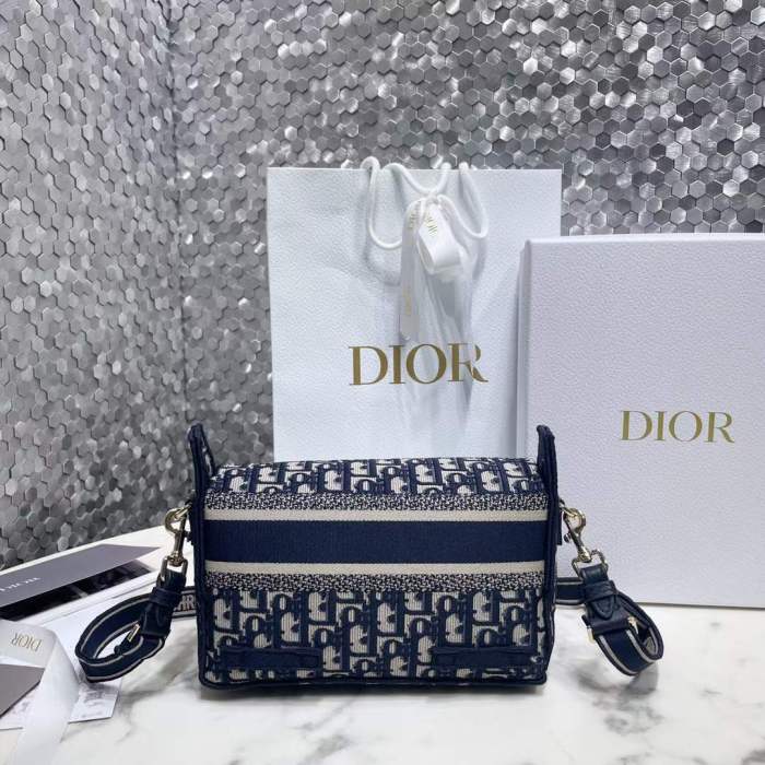 Dior Unisex Small Diorcamp Bag Blue Dior Oblique Embroidery
