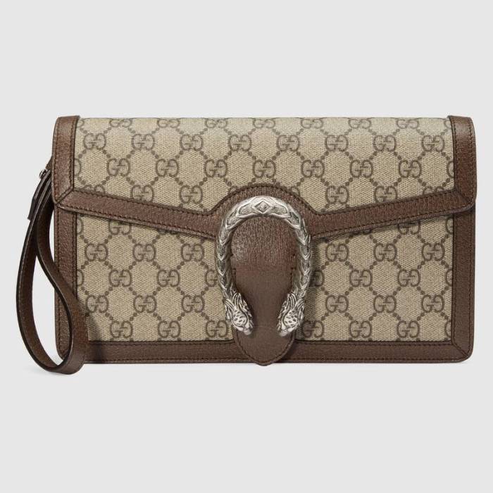 Gucci Women Dionysus GG Supreme Clutch Beige/Ebony GG Supreme Canvas
