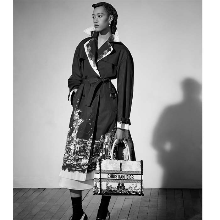 Dior Women CD Medium Dior Book Tote White Black Paris Embroidery