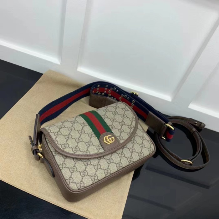 Gucci Unisex Ophidia Mini GG Shoulder Bag Beige Ebony GG Supreme Canvas