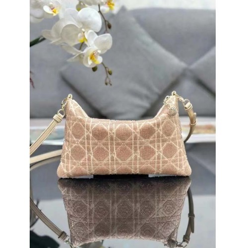 Dior Women CD Dior Dream Bag Dusty Ivory Cannage Cotton Bead Embroidery