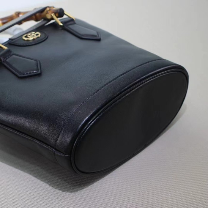 Gucci Women GG Diana Small Tote Bag Black Leather Gold-Toned Hardware Double G