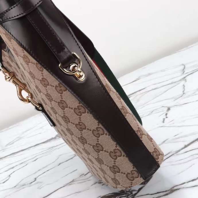 Gucci Women Medium Bucket Shoulder Bag Beige Ebony Original GG Canvas