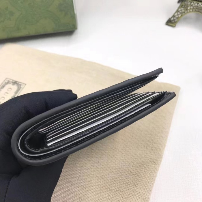 Gucci Unisex GG Marmont Leather Bi-Fold Wallet Black Smooth Leather Double G