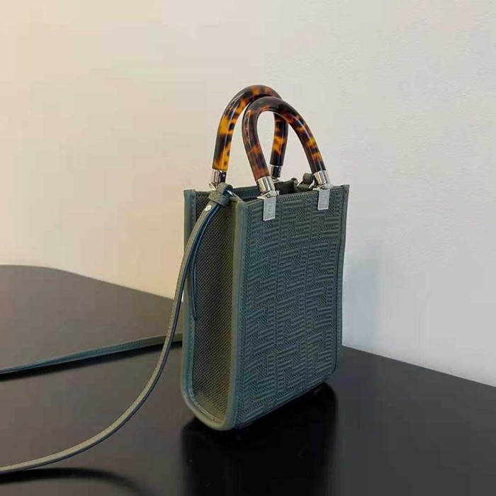 Fendi Women Mini Sunshine Shopper Green FF Fabric Mini-Bag