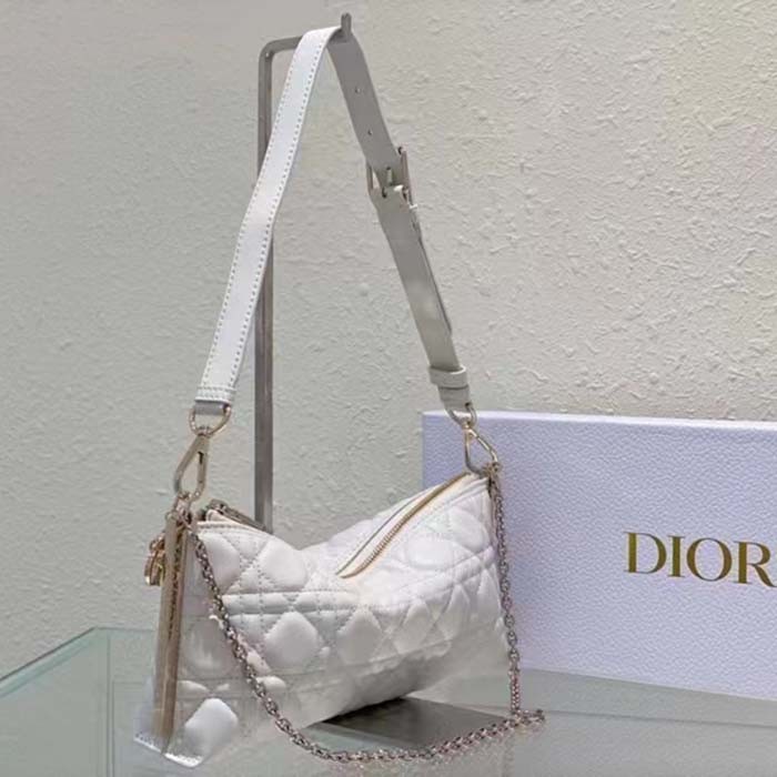 Dior Women CD Dior Club Bag Dusty Ivory Cannage Lambskin