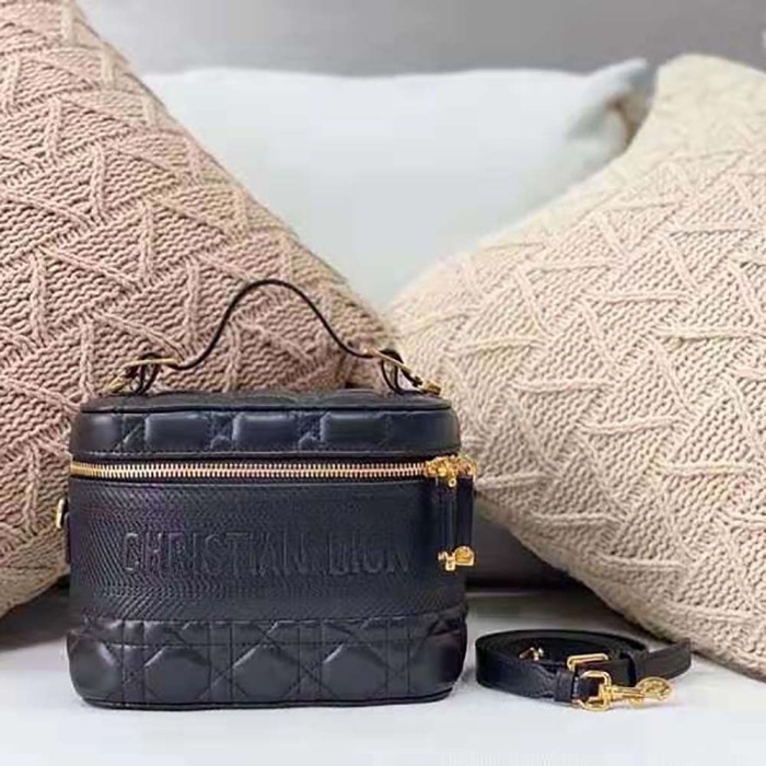 Dior Women Small Diortravel Vanity Case Cannage Lambskin-Black