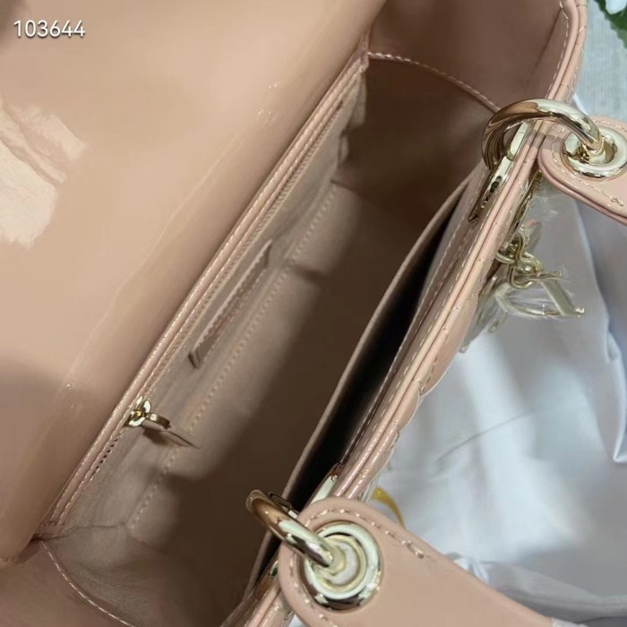 Dior Women Small Lady Dior Bag Beige Patent Cannage Calfskin
