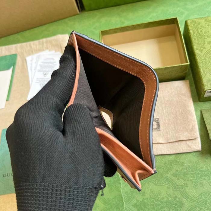 Gucci Unisex Ophidia GG Card Case Wallet Pink Canvas Leather Moiré Lining Double G