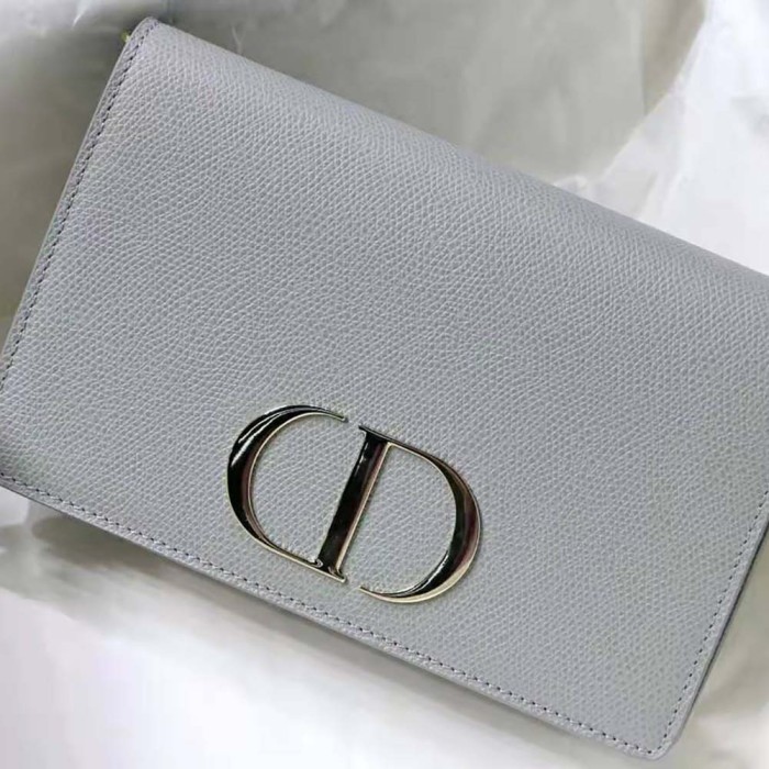Dior Women 30 Montaigne 2-in-1 Pouch Stone Grained Calfskin-Silver