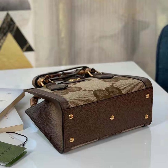 Gucci Unisex Diana Jumbo GG Mini Tote Bag Camel Ebony Jumbo GG Canvas