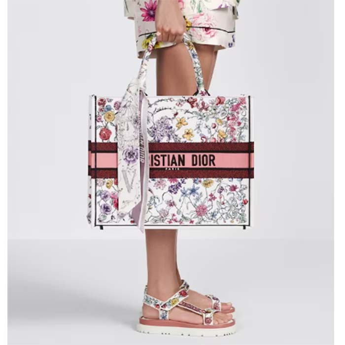 Dior Women CD Large Book Tote White Multicolor Florilegio Embroidery