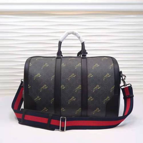 Gucci GG Men Gucci Bestiary Carry-On Duffle with Tigers in Black/Grey Soft GG Supreme