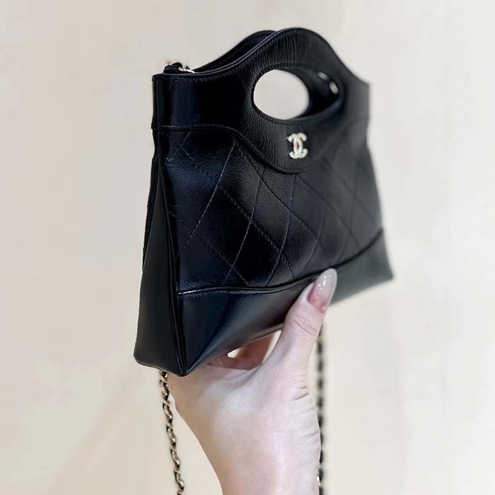 Chanel Women Small Shopping Bag in Aged Calfskin Leather-Black