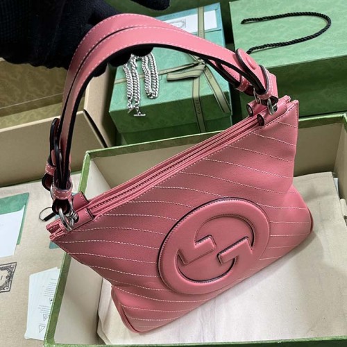 Gucci Women GG Blondie Small Tote Bag Pink Leather Round Interlocking G