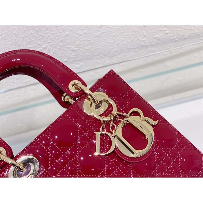 Dior Women Small Lady Dior Bag Cherry Red Patent Cannage Calfskin