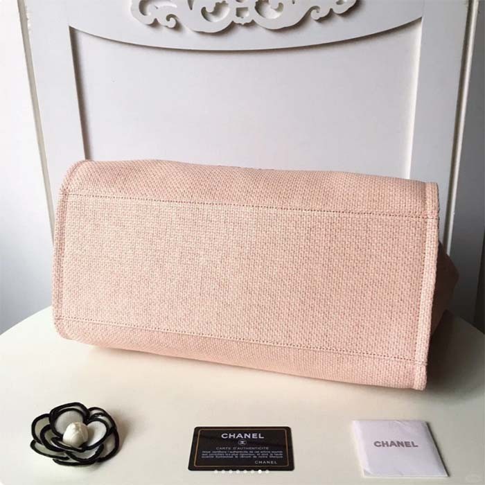 Chanel Women CC Shopping Bag Canvas Leather Mixed Fibers Pink