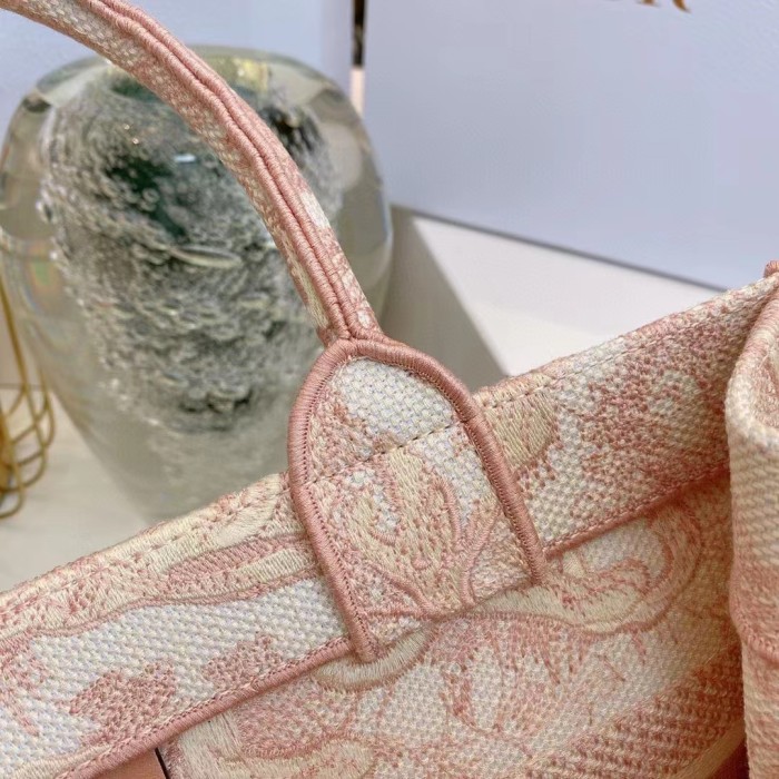 Dior Unisex CD Medium Book Tote Pink Toile De Jouy Embroidery