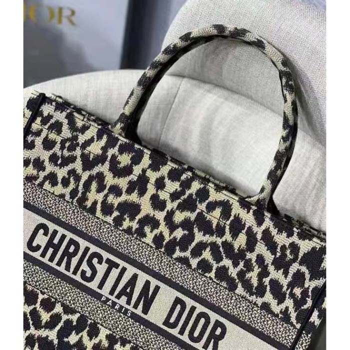 Dior Unisex CD Medium Dior Book Tote Beige Multicolor Mizza Embroidery