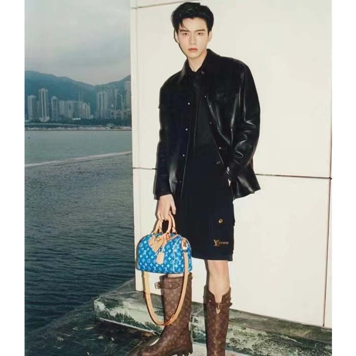 Louis Vuitton LV Unisex Speedy P9 Bandoulière 25 Blue Soft Calfskin Natural Cowhide-Leather