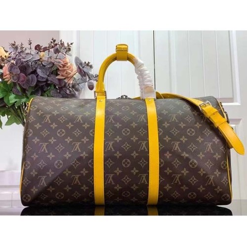 Louis Vuitton LV Unisex Keepall Bandoulière 50 Yellow Monogram Macassar Coated Canvas