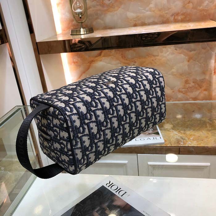 Dior Unisex CD Dior Lingot Toiletry Case Beige Black Oblique Jacquard Grained Calfskin