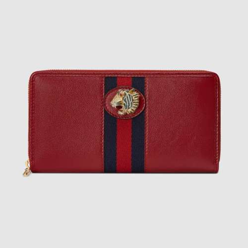 Gucci GG Unisex Rajah Zip Around Wallet in Cerise Leather with a Vintage Effect