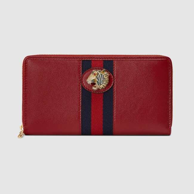 Gucci GG Unisex Rajah Zip Around Wallet in Cerise Leather with a Vintage Effect