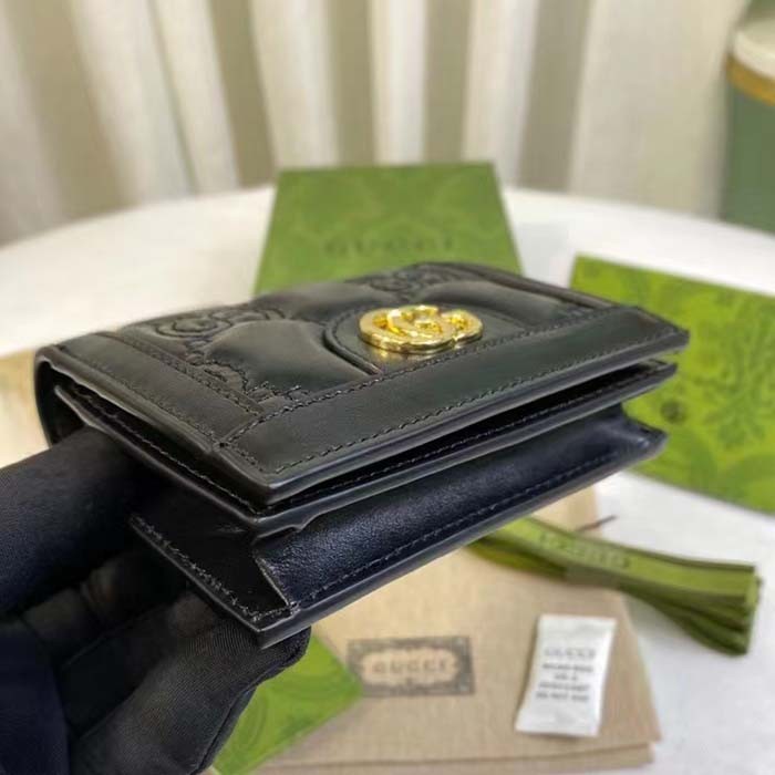 Gucci Unisex GG Marmont Card Case Wallet Black GG Matelassé Leather Double G