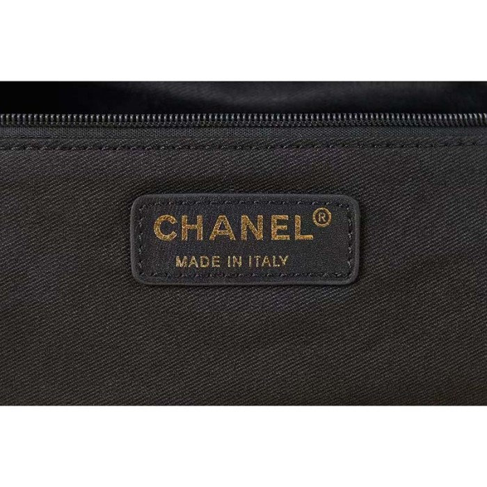 Chanel CC Women Large Flap Bag Printed Denim Gold-Tone Metal Black Multicolor