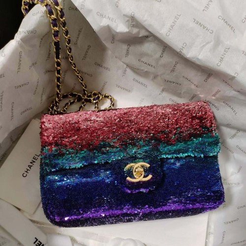 Chanel Women CC Small Flap Bag Gradient Sequins Gold-Tone Metal Multicolor