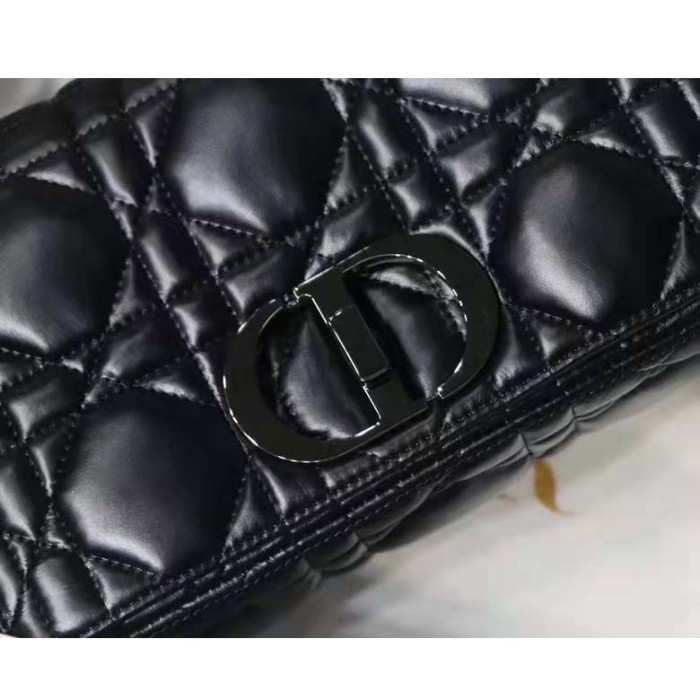 Dior Women CD Medium Dior Caro Bag Black Quilted Macrocannage Calfskin
