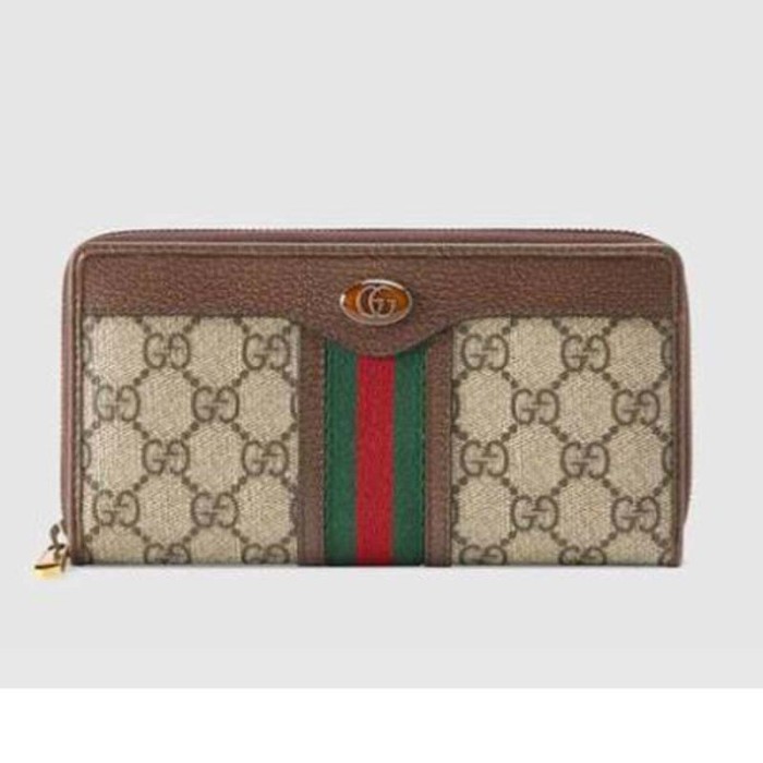 Gucci GG Unisex Ophidia GG Zip Around Wallet in Beige/Ebony GG Supreme Canvas