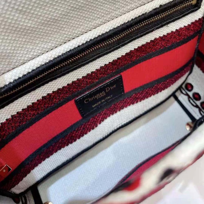 Dior Women Medium Lady D-lite Bag Latte Multicolor Cupidon Embroidery