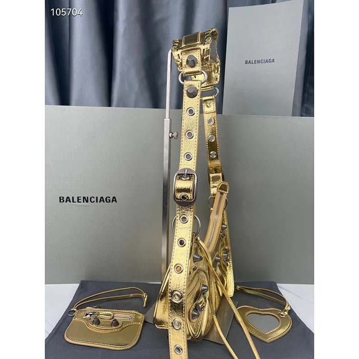 Balenciaga Women Le Cagole XS Shoulder Bag Gold Metallized Arena Lambskin