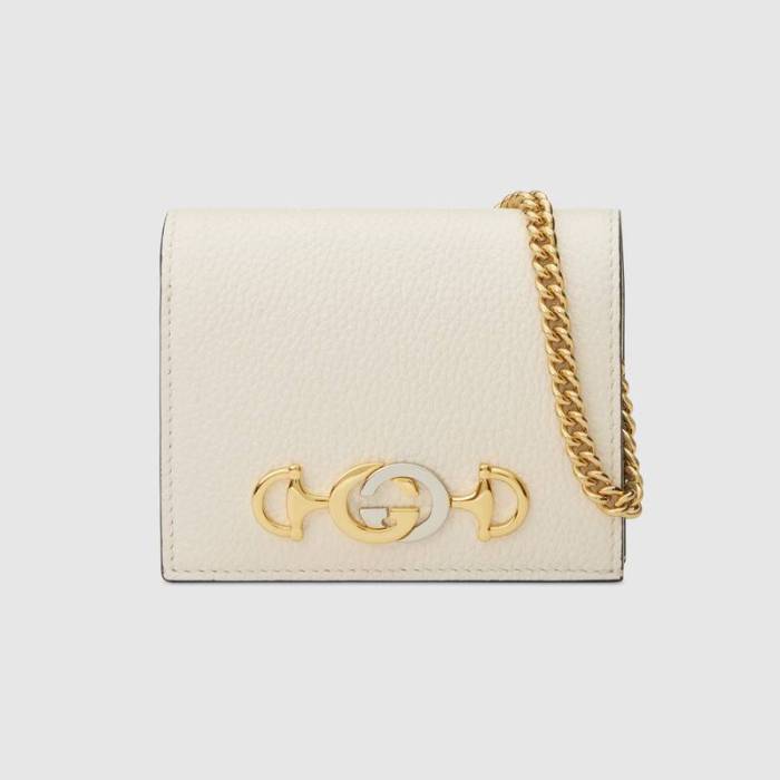 Gucci GG Women Gucci Zumi Grainy Leather Card Case Wallet-White