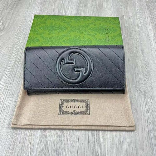 Gucci Unisex GG Blondie Continental Wallet Black Leather Round Interlocking G