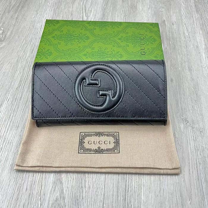 Gucci Unisex GG Blondie Continental Wallet Black Leather Round Interlocking G