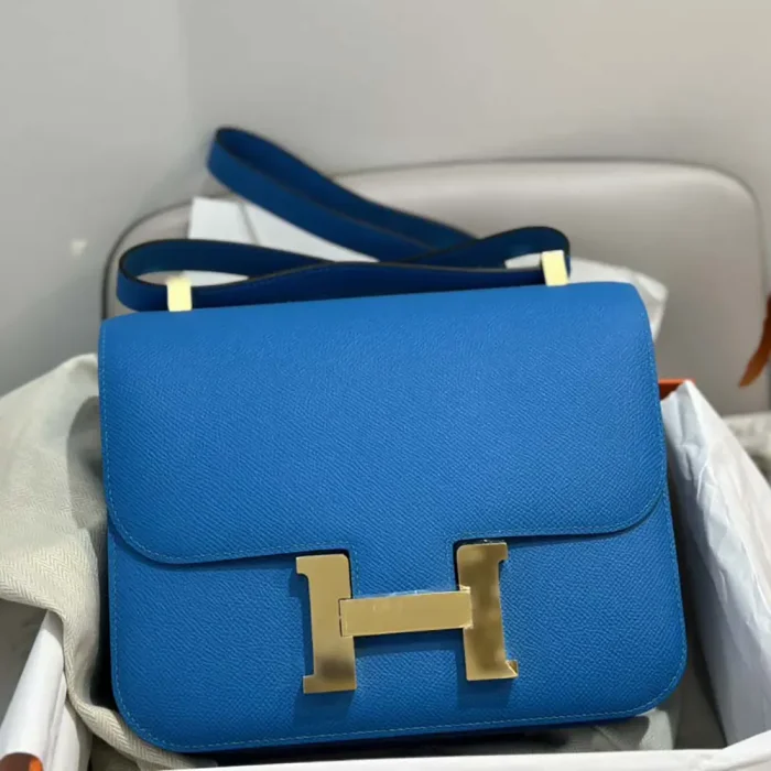 Hermes Women Constance 24 Bag Epsom Leather-Blue/Gold